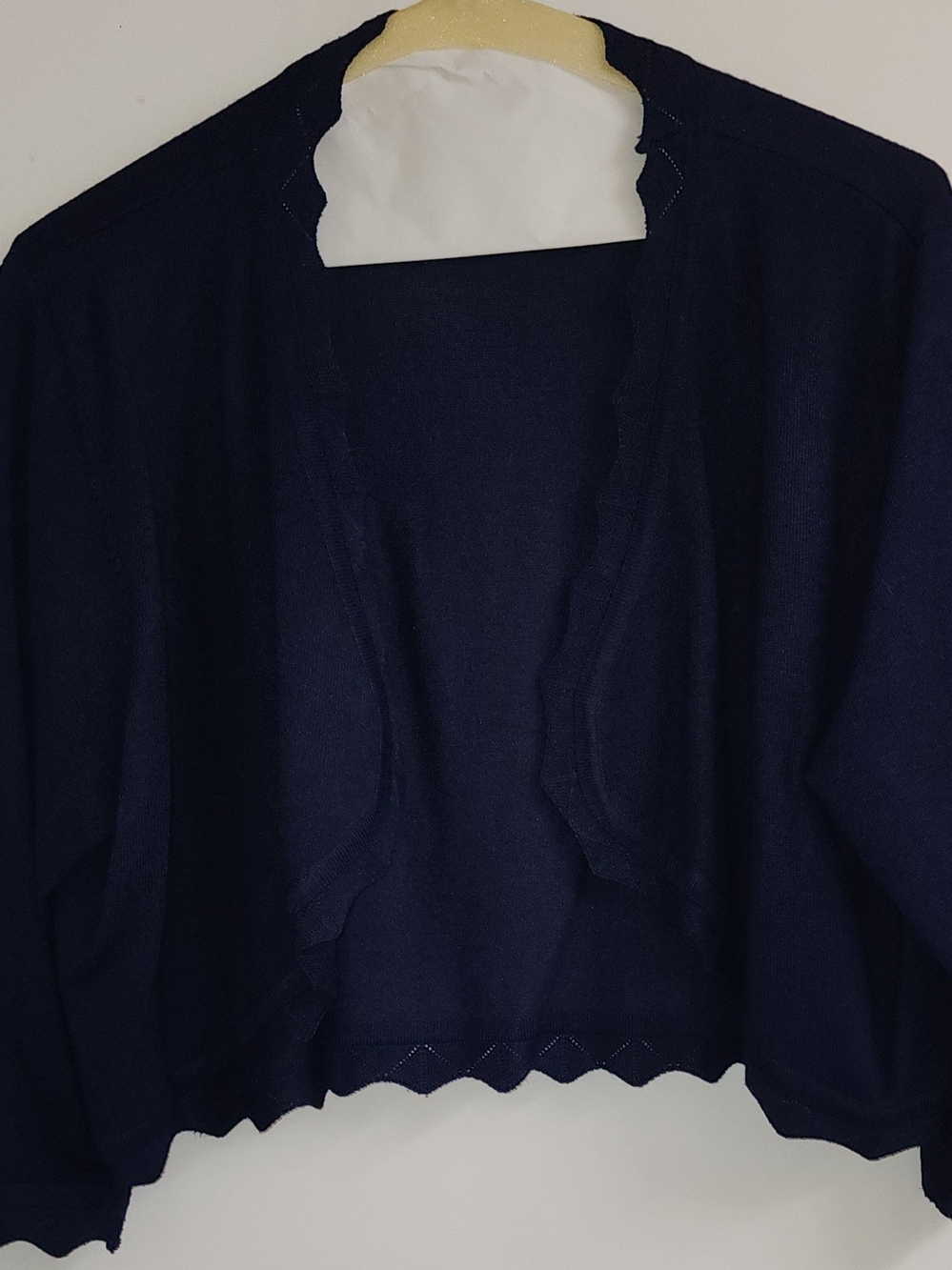 Scallop-Edge Navy Open-Front Cardigan